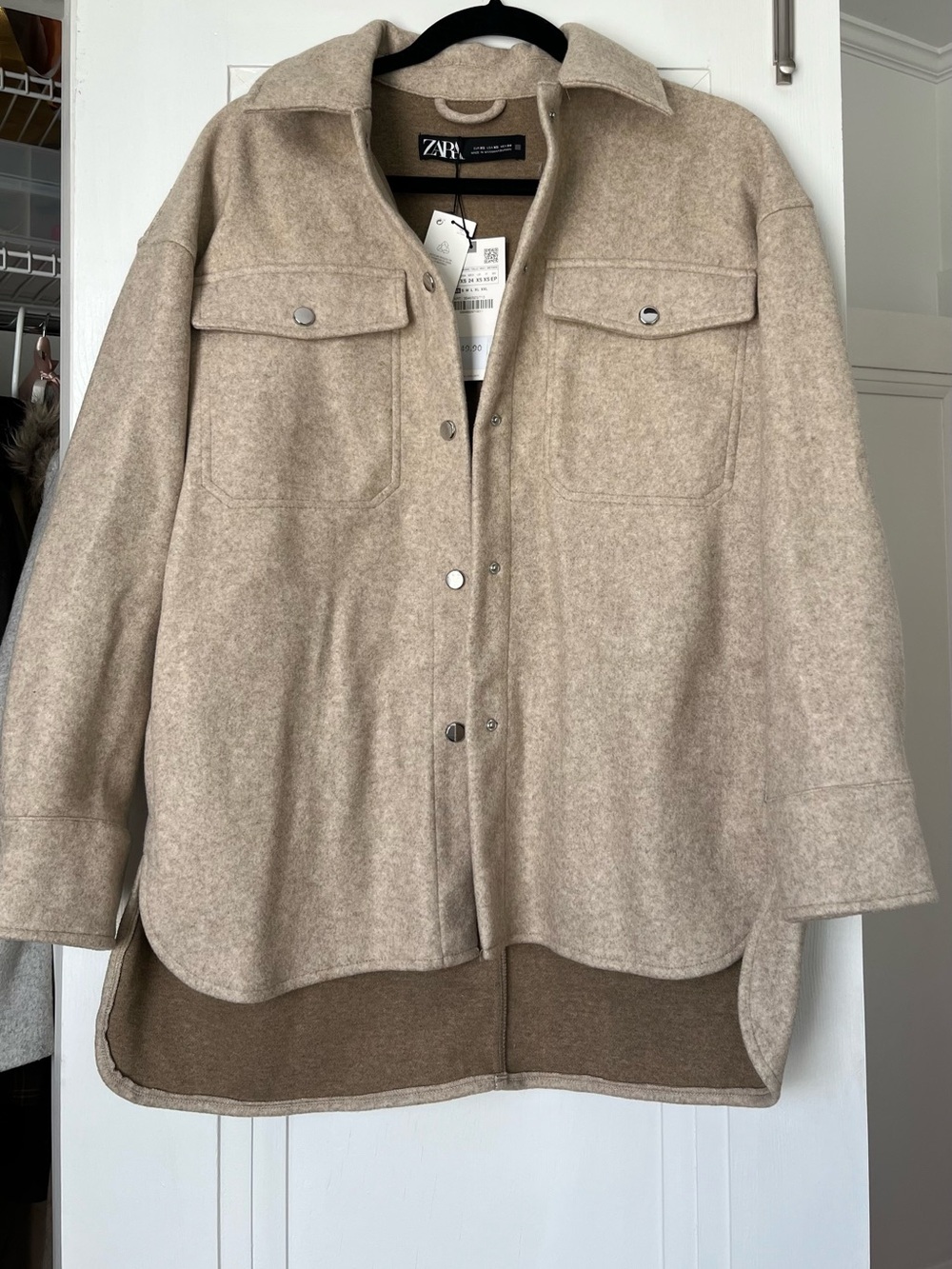Zara Beige Utility Shacket Jacket